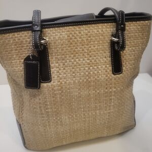 Coach Tan and Black Woven Tote